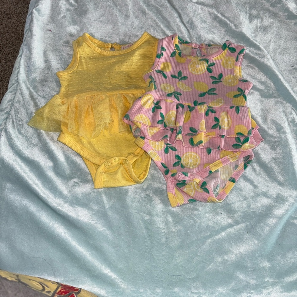 Yellow and Pink Lemon Print Kids Bodysuits